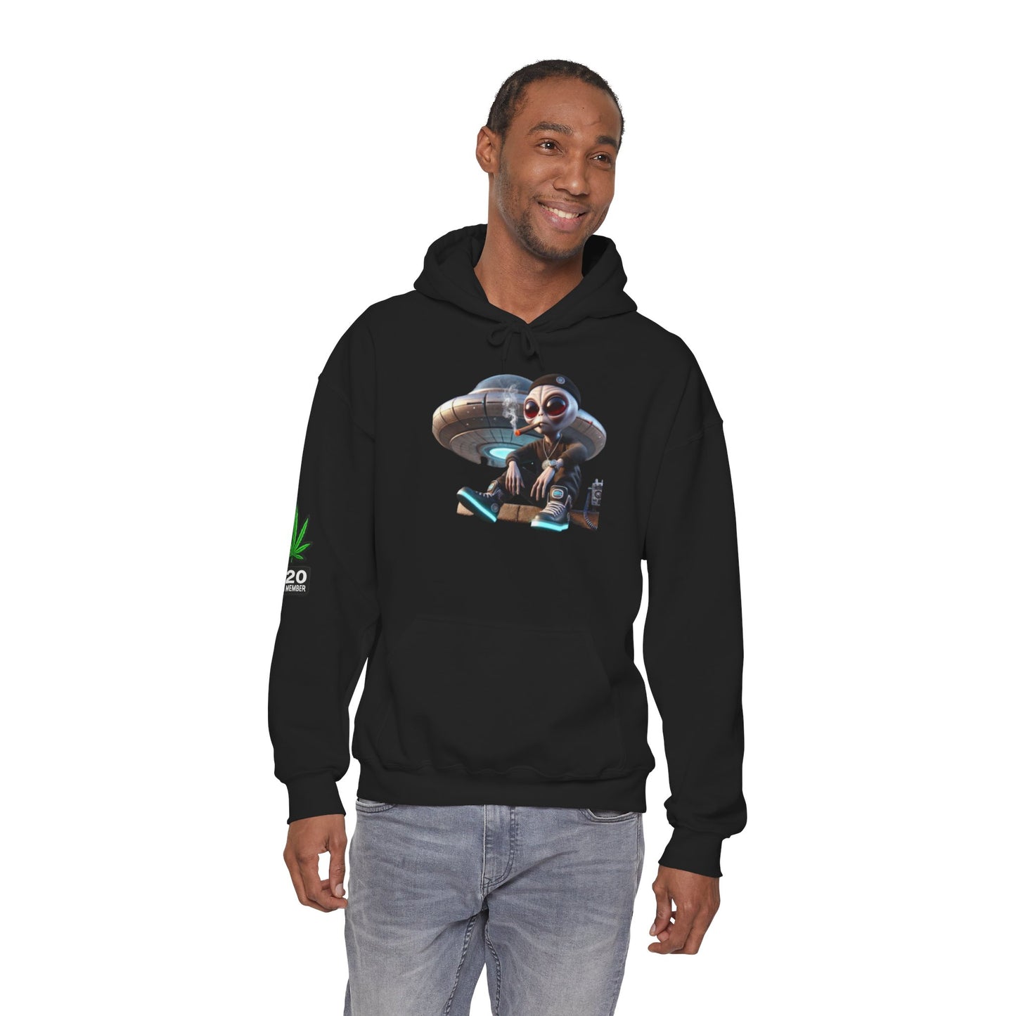 420 Alien Skate Hoodie — Retro UFO Skateboarding Graphic Sweatshirt