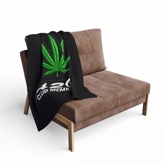 420 Club Member Arctic Fleece Blanket — Cannabis Leaf Throw Blanket for Stoners & Gift