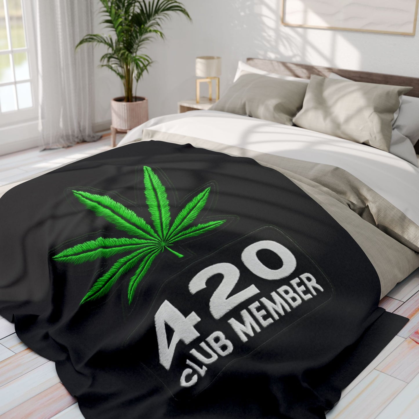 420 Club Member Arctic Fleece Blanket — Cannabis Leaf Throw Blanket for Stoners & Gift