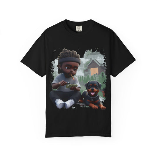 Cute Boy and Puppy Graphic T-Shirt — Relaxed Chill Vibe Tee