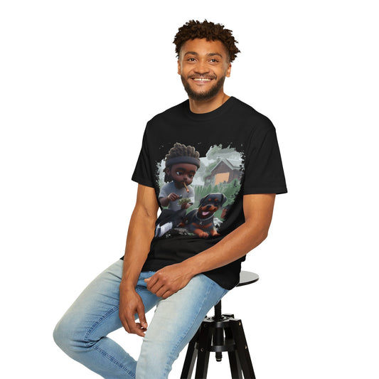 Cute Boy and Puppy Graphic T-Shirt — Relaxed Chill Vibe Tee